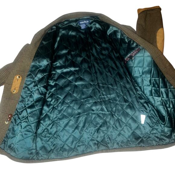 Vintage Nautica Wool Blazer Sport Coat Mens XL  Brown Herringbone Elbow Patch - Picture 3 of 13